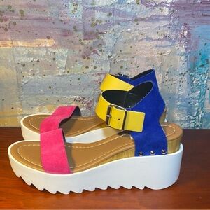 Steve Madden Made In Italy Keanu Suede  Sandals Blue Yellow Pink WNMS 10/EU 40